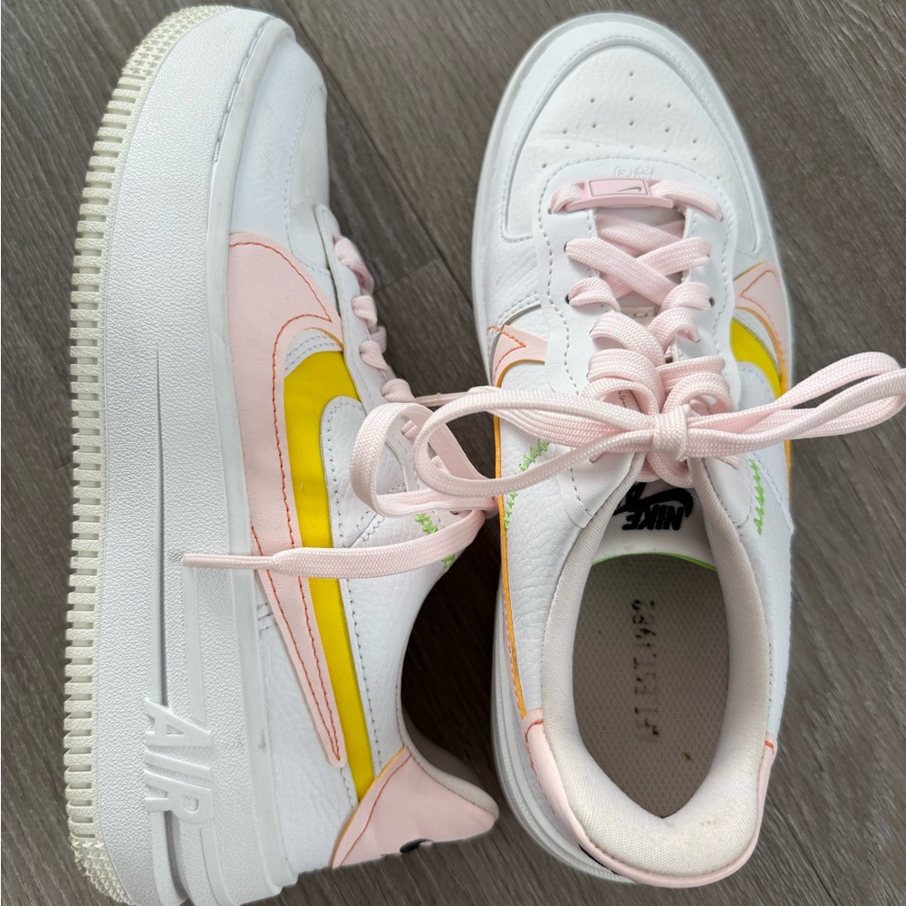 Nike Air Force 1 White with Pink and Yellow Highlights